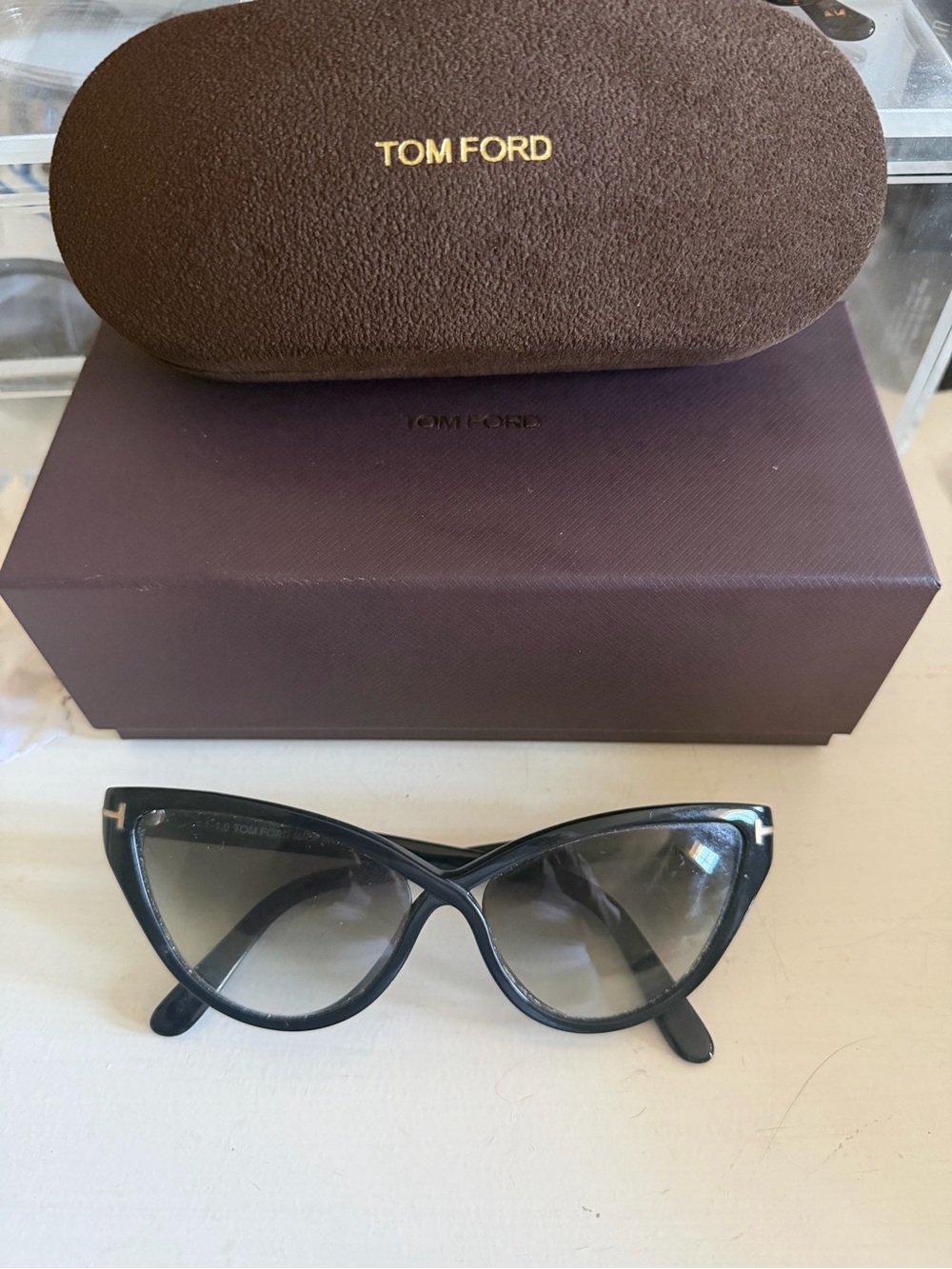 Tom Ford Black Cat-Eye Sunglasses with Gold Accents